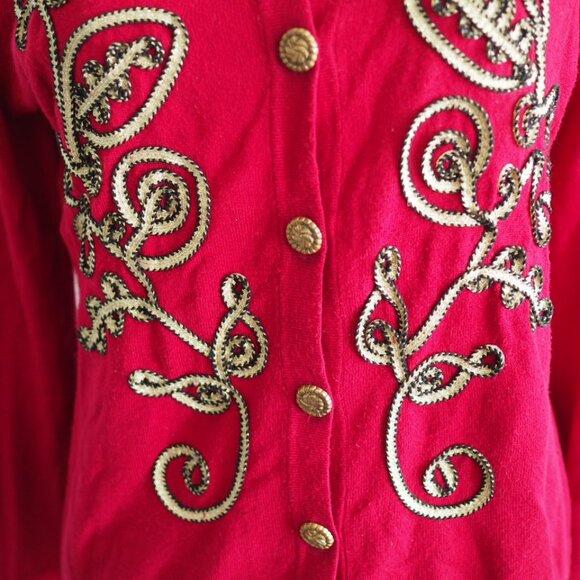 Vintage Grannycore Y2K Christmas Red Gold Detail Sweater Once Again Sz Medium - Picture 5 of 14